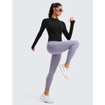 CRZ YOGA Women's Long Sleeve Crop Top Quick Dry Cropped Workout Shirts Half Quarter Zip Pullover Running Athletic Fall Shirt Black X-Large