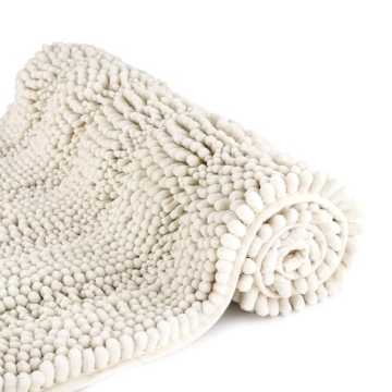 TENGTENGLINK Bath Mats for Bathroom, Ivory White, Soft Chenille, Ultra Absorbent 16x24 Non-Slip Show...