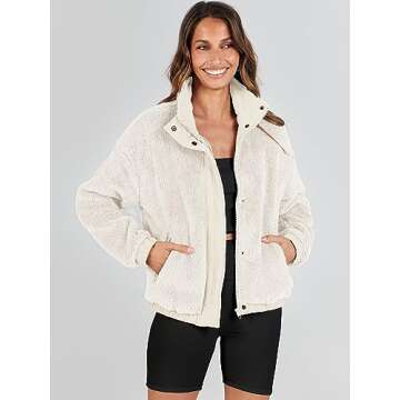 ANRABESS Womens Fleece Jacket Casual Long Sleeve Cropped Sherpa Button Down Fuzzy Warm Coats Fall Ou...