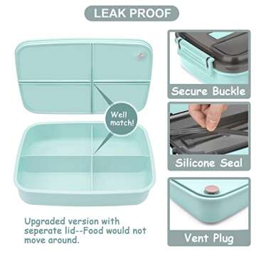 Sunhanny Bento Box Adult Lunch Box, Bento Lunch Box Containers, 50-oz Bento Box for adults with Compartments, Sauce Container, Chopsticks and Spork, Green