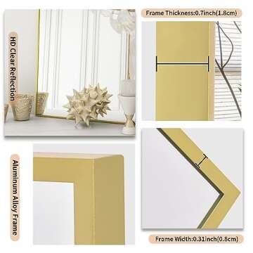 Koonmi Gold Mirrors for Wall, 24x36 Inch Bathroom Mirror, Rectangular Wall Mirror for Living Room Bedroom Bathroom, Hangs Horizontally or Vertically