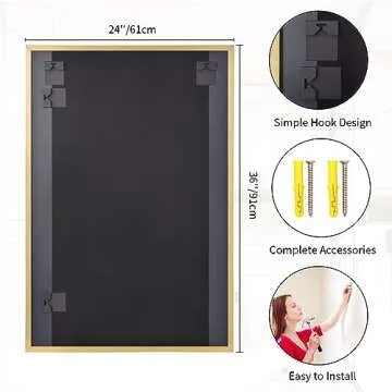 Koonmi Gold Mirrors for Wall, 24x36 Inch Bathroom Mirror, Rectangular Wall Mirror for Living Room Bedroom Bathroom, Hangs Horizontally or Vertically