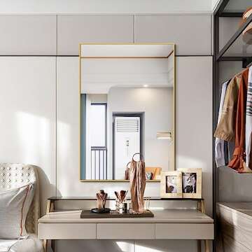 Koonmi Gold Mirrors for Wall, 24x36 Inch Bathroom Mirror, Rectangular Wall Mirror for Living Room Bedroom Bathroom, Hangs Horizontally or Vertically