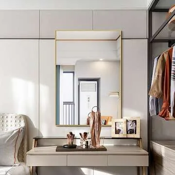 Koonmi Gold Mirrors for Wall, 24x36 Inch Bathroom Mirror, Rectangular Wall Mirror for Living Room Bedroom Bathroom, Hangs Horizontally or Vertically