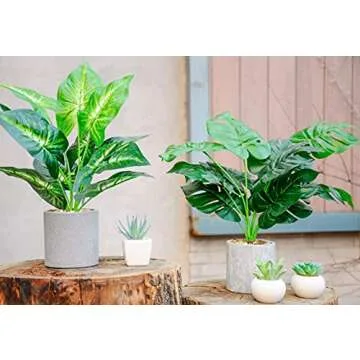WUKOKU 2pcs Fake Plants 16" Faux Plants Artificial Tropical Plants Indoor for Home Office Desk Kitchen Bathroom Table Shelf Decor