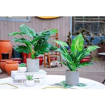 WUKOKU 2pcs Fake Plants 16" Faux Plants Artificial Tropical Plants Indoor for Home Office Desk Kitchen Bathroom Table Shelf Decor