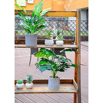WUKOKU 2pcs Fake Plants 16" Faux Plants Artificial Tropical Plants Indoor for Home Office Desk Kitchen Bathroom Table Shelf Decor