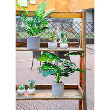 WUKOKU 2pcs Fake Plants 16" Faux Plants Artificial Tropical Plants Indoor for Home Office Desk Kitchen Bathroom Table Shelf Decor