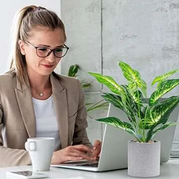 WUKOKU 2pcs Fake Plants 16" Faux Plants Artificial Tropical Plants Indoor for Home Office Desk Kitchen Bathroom Table Shelf Decor