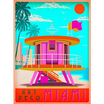 Art Deco Miami Beach Florida Sunny Day United States Retro Travel Home Collectible Wall Decor Advert...
