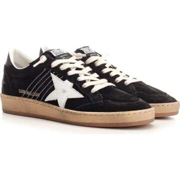 Golden Goose Women's Fashion Distressed Sneakers - Italian Leather Ball Star Design Trendy Shoes, Black Sneakers (US Footwear Size System, Adult, Women, Numeric, Narrow, 6)
