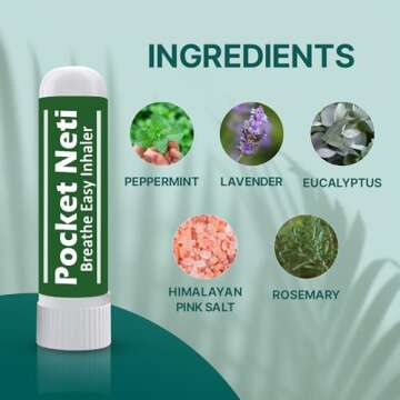 Basic Vigor Pocket Neti Breathe Easy Himalayan Salt Aromatherapy Sinus Inhaler 2 Pack with Essential Oils. Natural Nasal Stick/Nasal Inhaler with Eucalyptus. Made in The USA.