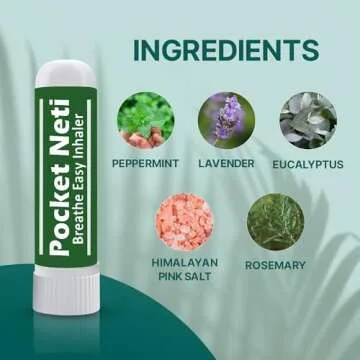 Basic Vigor Pocket Neti Breathe Easy Himalayan Salt Aromatherapy Sinus Inhaler 2 Pack with Essential Oils. Natural Nasal Stick/Nasal Inhaler with Eucalyptus. Made in The USA.
