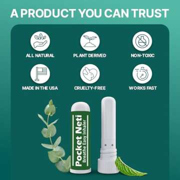 Basic Vigor Pocket Neti Breathe Easy Himalayan Salt Aromatherapy Sinus Inhaler 2 Pack with Essential Oils. Natural Nasal Stick/Nasal Inhaler with Eucalyptus. Made in The USA.