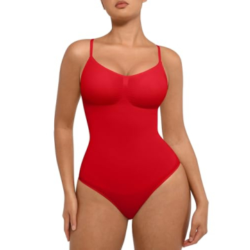 FeelinGirl Shapewear Bodysuit Tummy Control Sculpting Body Shaper for Women Red XL-XXL