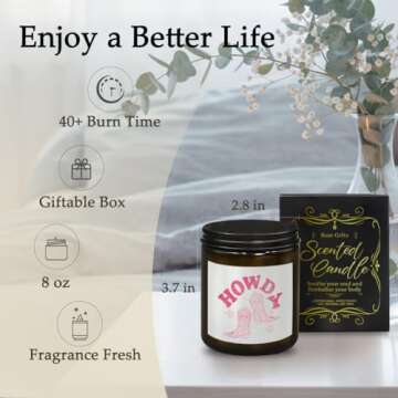 THDSE Pink Western Cowgirls Gifts for Girls Women, Trendy Preppy Howdy Cowgirl Boots Candle, Pink Ch...