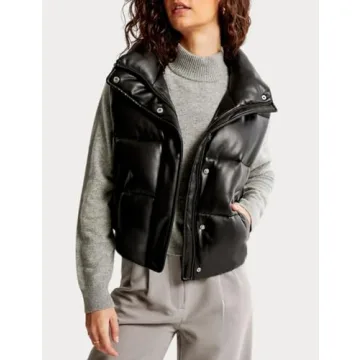 Ailoqing Faux Leather Puffer Vest Stylish Winter Jacket