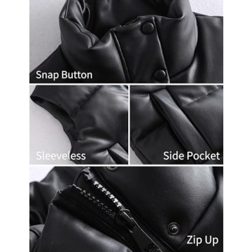 Ailoqing Faux Leather Puffer Vest Stylish Winter Jacket