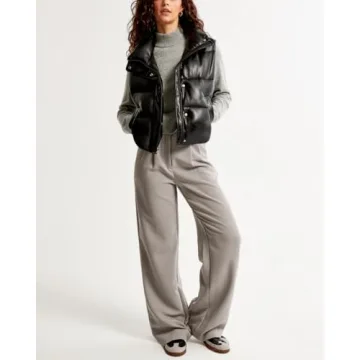 Ailoqing Faux Leather Puffer Vest Stylish Winter Jacket