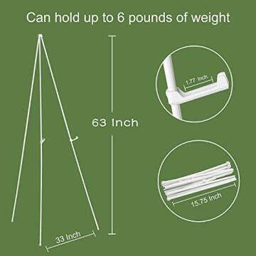 White Easel Stand for Display Wedding Sign & Poster - 63 Inches Tall Easels for Display Holder - Collapsable Portable Poster Easel - Floor Adjustable Metal Painting Easel Tripod