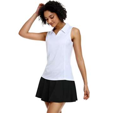COOrun Women's Tennis Shirts Sleeveless Quick Dry Golf Polo Shirts Collared V Neck Active Workout Sh...