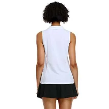 COOrun Women's Tennis Shirts Sleeveless Quick Dry Golf Polo Shirts Collared V Neck Active Workout Shirts Sportswear,White XL