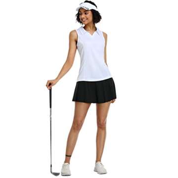 COOrun Women's Tennis Shirts Sleeveless Quick Dry Golf Polo Shirts Collared V Neck Active Workout Shirts Sportswear,White XL