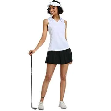 COOrun Women's Tennis Shirts Sleeveless Quick Dry Golf Polo Shirts Collared V Neck Active Workout Shirts Sportswear,White XL
