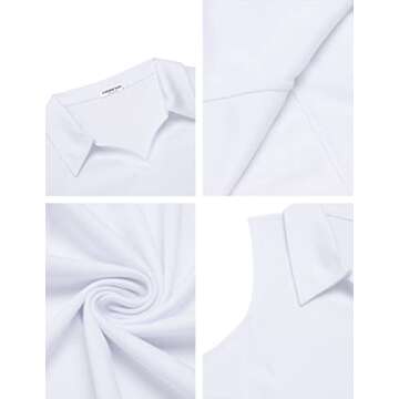 COOrun Women's Tennis Shirts Sleeveless Quick Dry Golf Polo Shirts Collared V Neck Active Workout Shirts Sportswear,White XL