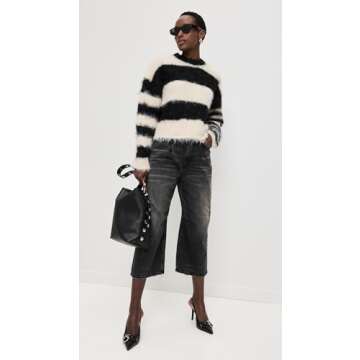 Ragged Priest Women's Humbug Knit Sweater, Ecru/Black, S