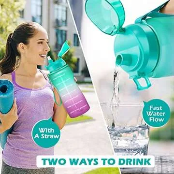 4AMinLA Motivational Water Bottle 2.2L/64oz Half Gallon Jug with Straw and Time Marker Large Capacity Leakproof BPA Free Fitness Sports Water Bottle