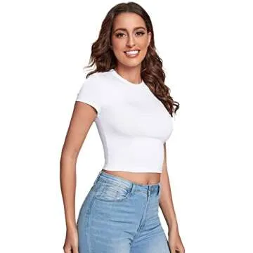 Verdusa Women's Casual Basic Cap Sleeve Slim Fitted Round Neck Crop Tee Top Cold White XS