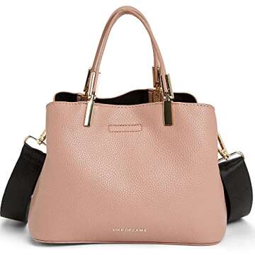 Like Dreams Women's Everyday Vegan Leather Top Handle Detachable Long Strap Bucket Fashion Crossbody (Mauve)