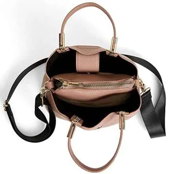 Like Dreams Women's Everyday Vegan Leather Top Handle Detachable Long Strap Bucket Fashion Crossbody (Mauve)