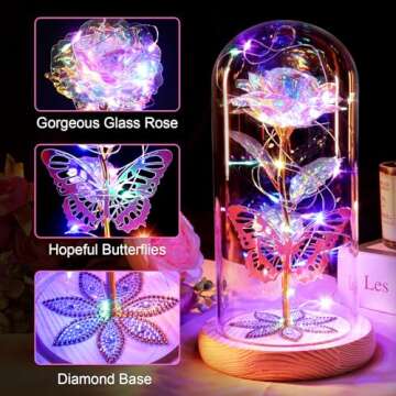 Beferr Gifts for Women Mom Birthday Gifts Galaxy Glass Rose Forever Preserved Flowers for Delivery P...