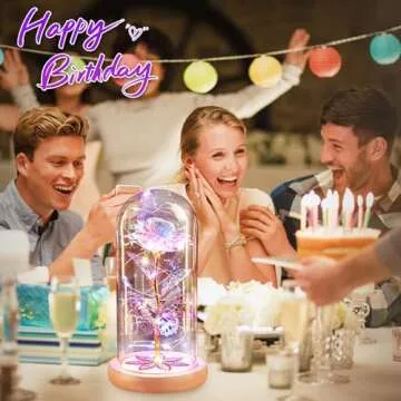 Beferr Gifts for Women Mom Birthday Gifts Galaxy Glass Rose Forever Preserved Flowers for Delivery Prime Artificial Eternal Rose in Glass Dome Mothers Day Moms Gift for Grandma Wife Daughter, Rainbow
