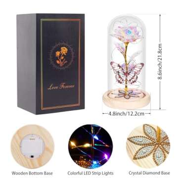 Beferr Gifts for Women Mom Birthday Gifts Galaxy Glass Rose Forever Preserved Flowers for Delivery Prime Artificial Eternal Rose in Glass Dome Mothers Day Moms Gift for Grandma Wife Daughter, Rainbow