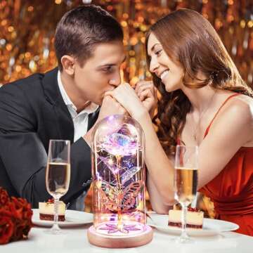 Beferr Gifts for Women Mom Birthday Gifts Galaxy Glass Rose Forever Preserved Flowers for Delivery Prime Artificial Eternal Rose in Glass Dome Mothers Day Moms Gift for Grandma Wife Daughter, Rainbow