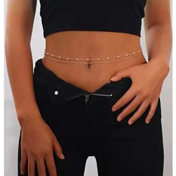 TOBENY 18K Gold Plated Layered Waist Chain for Women Multilayer Belly Chain for the Waist Adjustable Waist Chains 27.5 Inch-35.5 Inch Summer Body Chain Jewelry Belly Jewelry for Women
