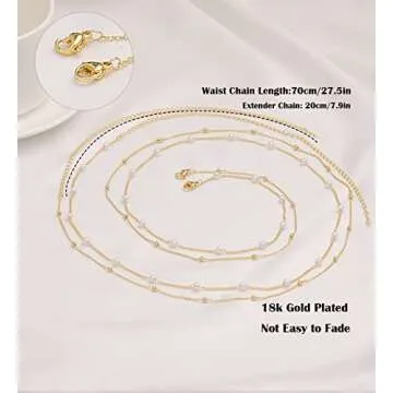 TOBENY 18K Gold Plated Layered Waist Chain for Women Multilayer Belly Chain for the Waist Adjustable Waist Chains 27.5 Inch-35.5 Inch Summer Body Chain Jewelry Belly Jewelry for Women
