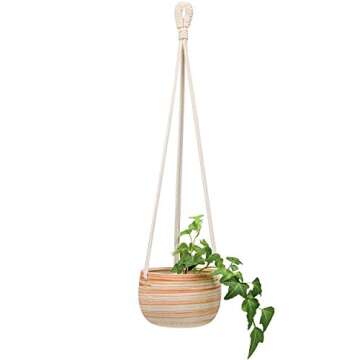 Mkono Ceramic Hanging Planter Macrame Plant Holder 5 Inch Cute Succulent Cactus Pot with Cotton Rope...