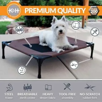 K&H Pet Products Outdoor Elevated Dog Cot, Breathable Cooling Elevated Cot Hammock Pet Bed for Small Dogs, Washable Mesh Cover, Raised Metal Frame, Collapsible, Portable - Small 22 X 17in Chocolate