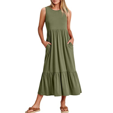 ANRABESS Women Summer Casual Sleeveless Tiered Maxi Long Beach Dress