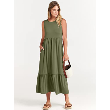 Summer Casual Sleeveless Sundress for Women in Medium Green
