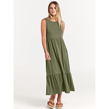 Summer Casual Sleeveless Sundress for Women in Medium Green