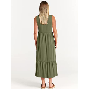 Summer Casual Sleeveless Sundress for Women in Medium Green