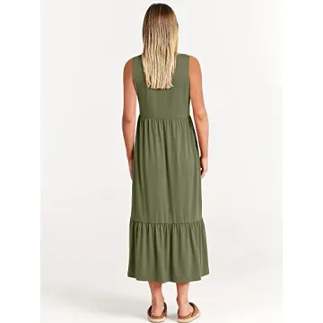 Summer Casual Sleeveless Sundress for Women in Medium Green