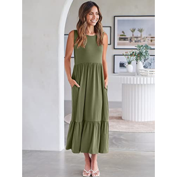 Summer Casual Sleeveless Sundress for Women in Medium Green