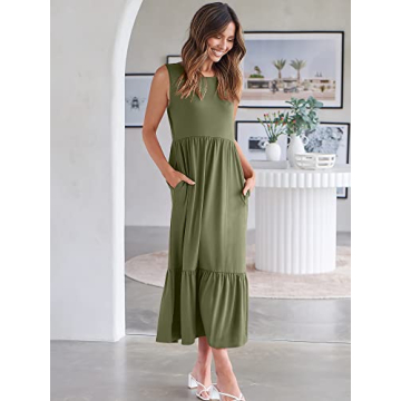 Summer Casual Sleeveless Sundress for Women in Medium Green
