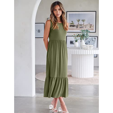 Summer Casual Sleeveless Sundress for Women in Medium Green